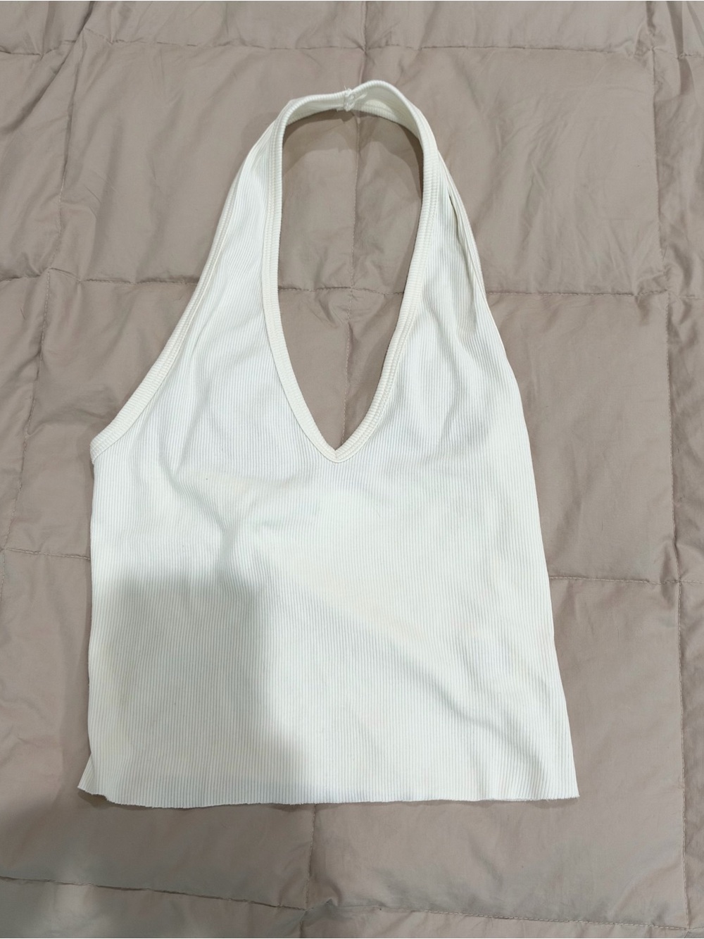 Eterne Cream Ribbed V-Neck Halter Tank